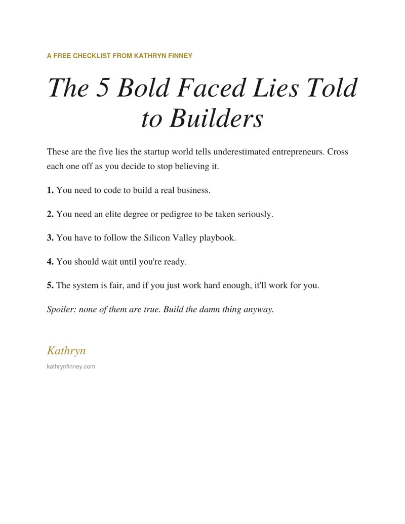 Cover page of the 5 Bold Faced Lies checklist