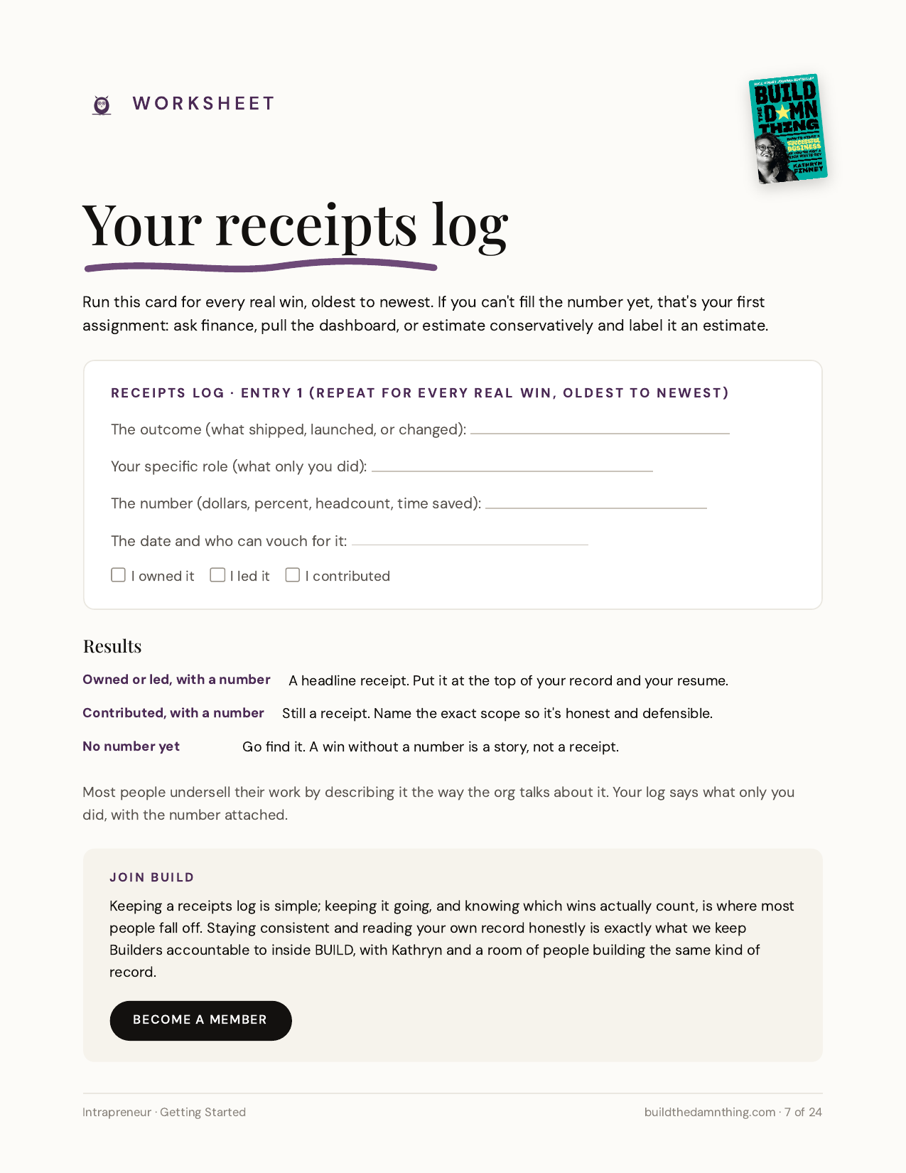 The Intrapreneur: Your receipts log worksheet