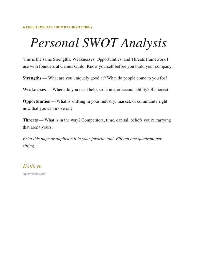 Cover page of the Personal SWOT Analysis