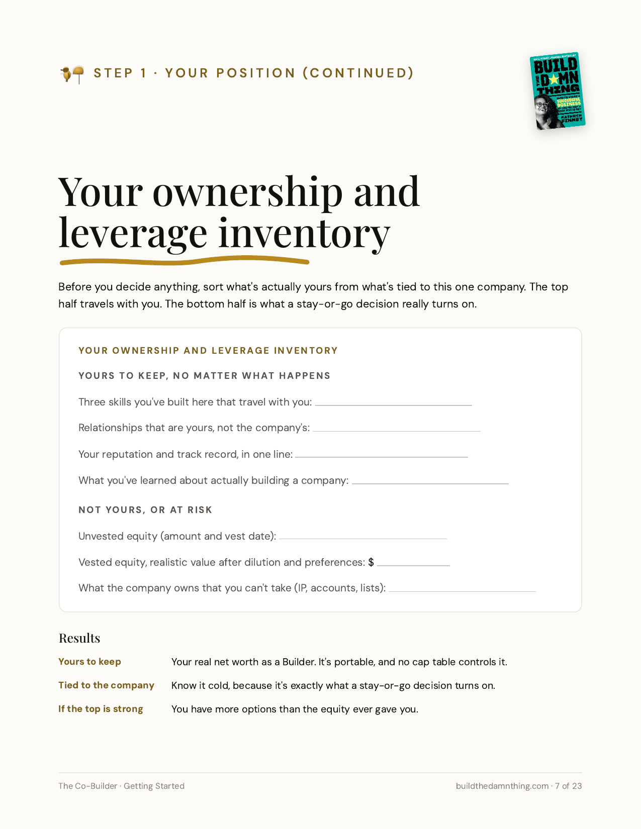 The Co-Builder: Your ownership and leverage inventory