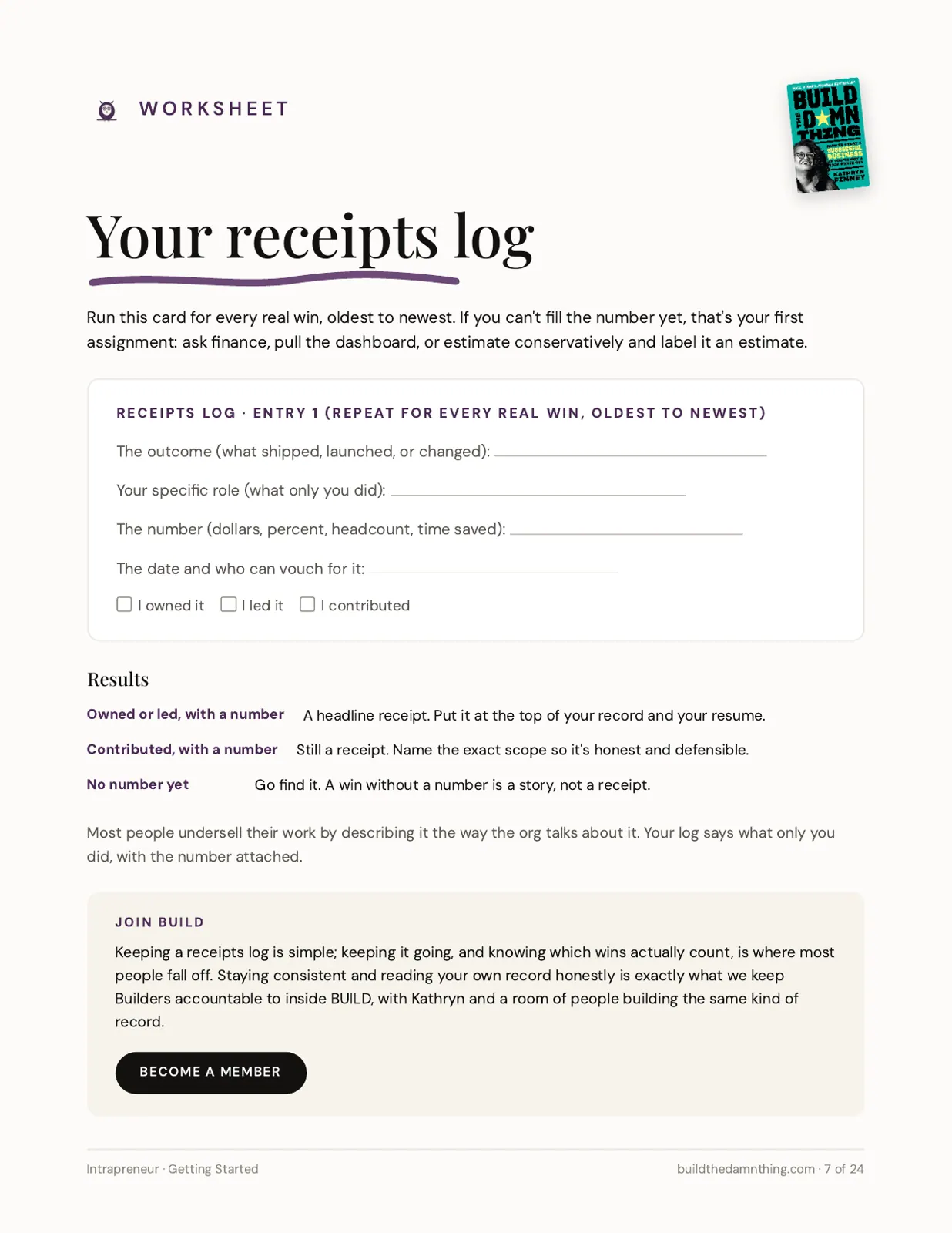 The Intrapreneur: Your receipts log worksheet
